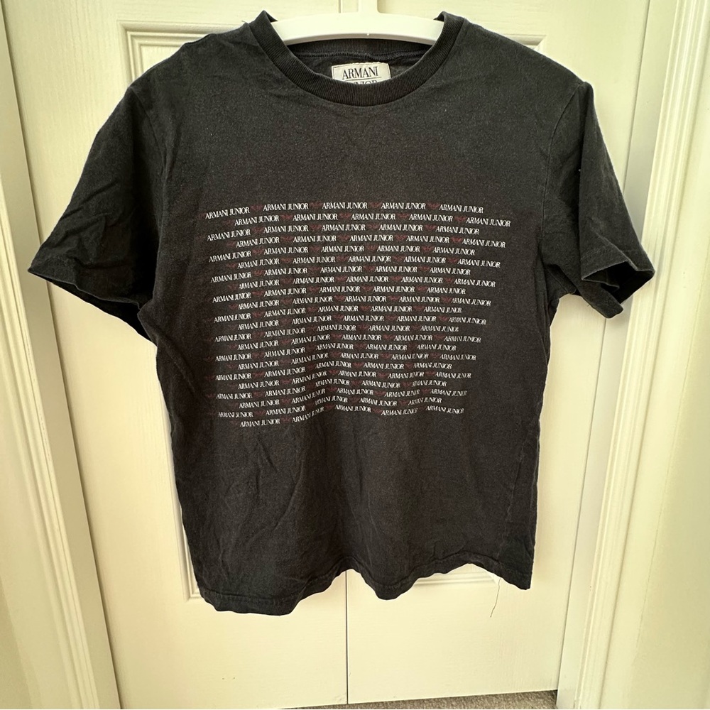 Vintage Armani Junior Black Short Sleeve Tee Minimalist Design L